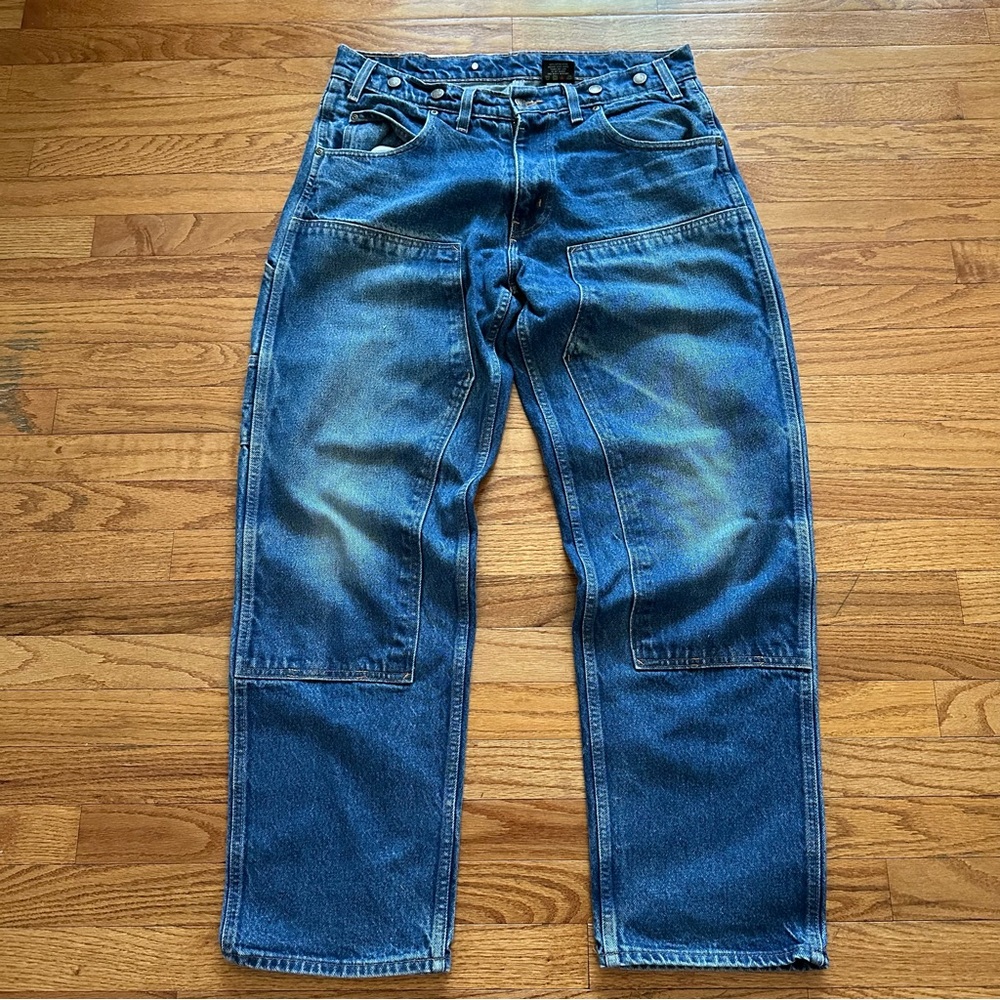 PRSN BLU Medium Wash Double-Knee Carpenter Baggy Denim Jeans Size 36x32